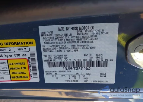 2024 Ford Mustang Gt Fastback z USA, uszkodzony, nr VIN 1FA6P8CFXR5410962